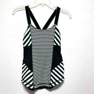 Lululemon Work It Out Tank Top sz 4 Scoop Neck Shelf Bra Black & Mint Athletic